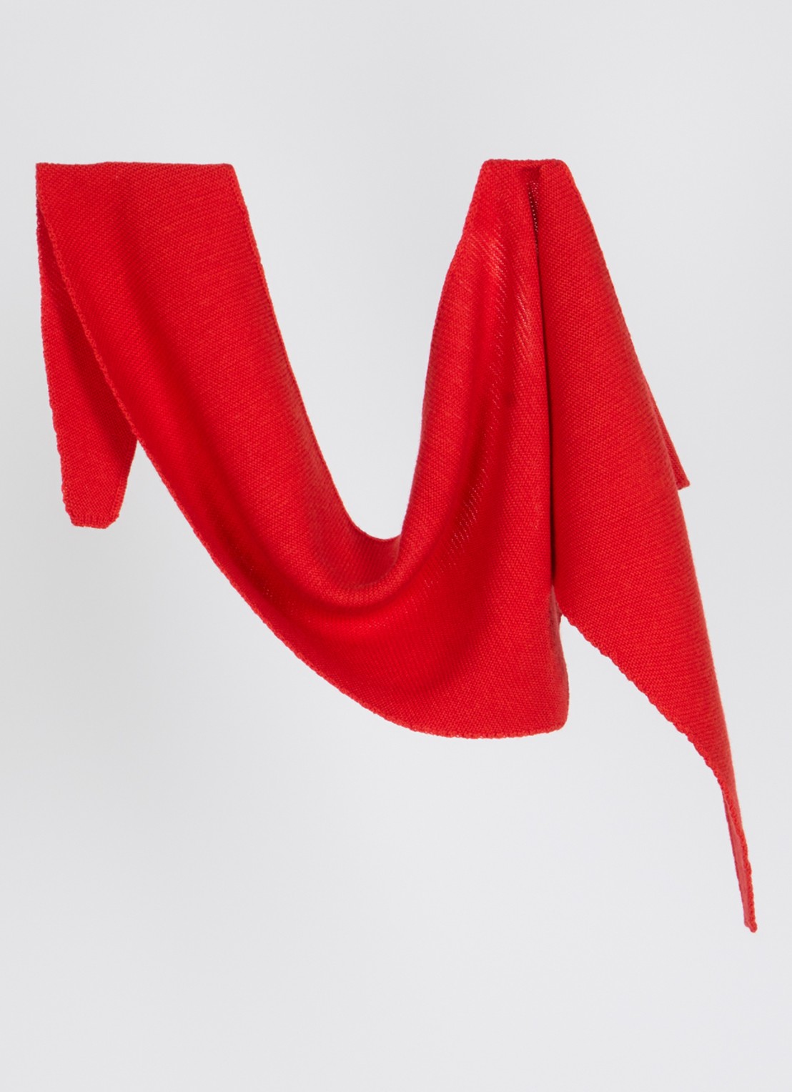 Hvid Josephina grofgebreide sjaal van merino wol 135 x 35 cm - detail rood