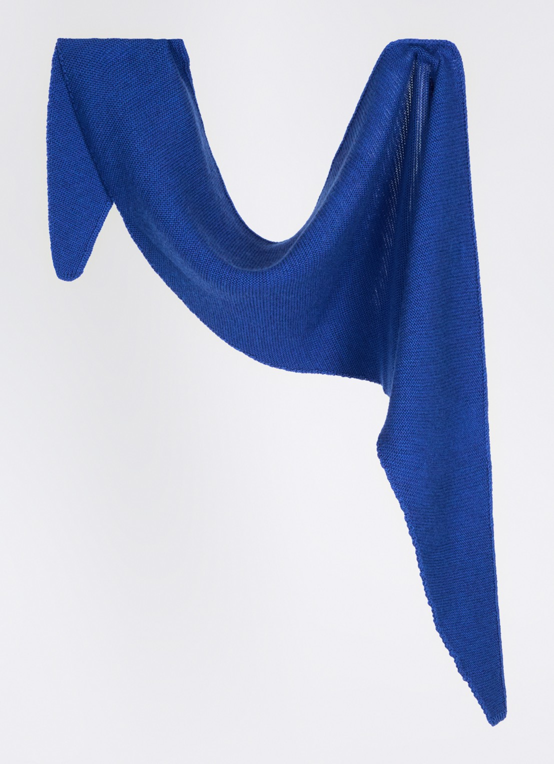 Hvid Josephina grofgebreide sjaal van merino wol 135 x 35 cm - detail kobaltblauw
