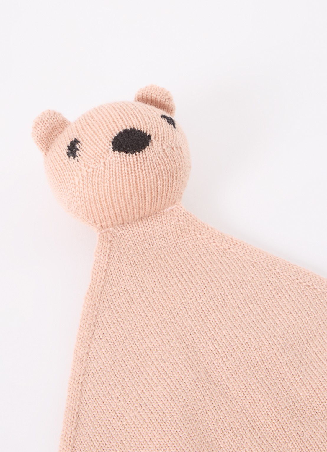 Hvid Teddy Tokki knuffeldoekje van merino wol 35 cm - voorkant 2 oudroze