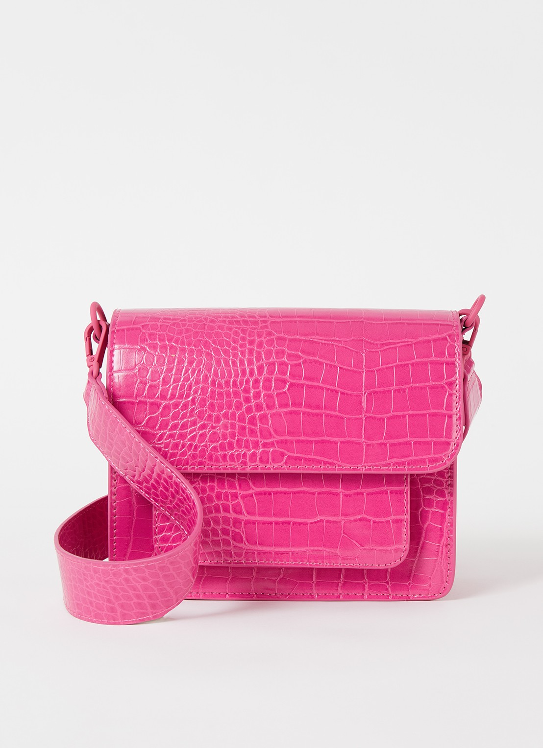 HVISK Cayman crossbodytas met crocostructuur - voorkant 3 roze