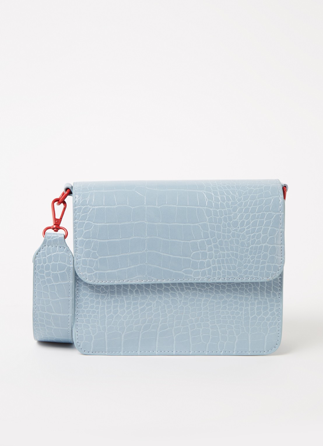 HVISK Cayman crossbodytas met crocostructuur - voorkant lichtblauw