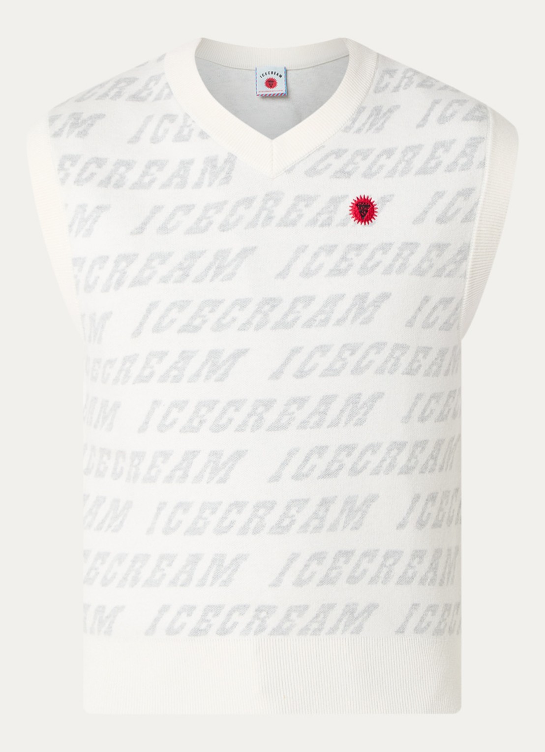ICECREAM Fijngebreide spencer in wolblend met ingebreide logoprint - voorkant 2 gebroken wit