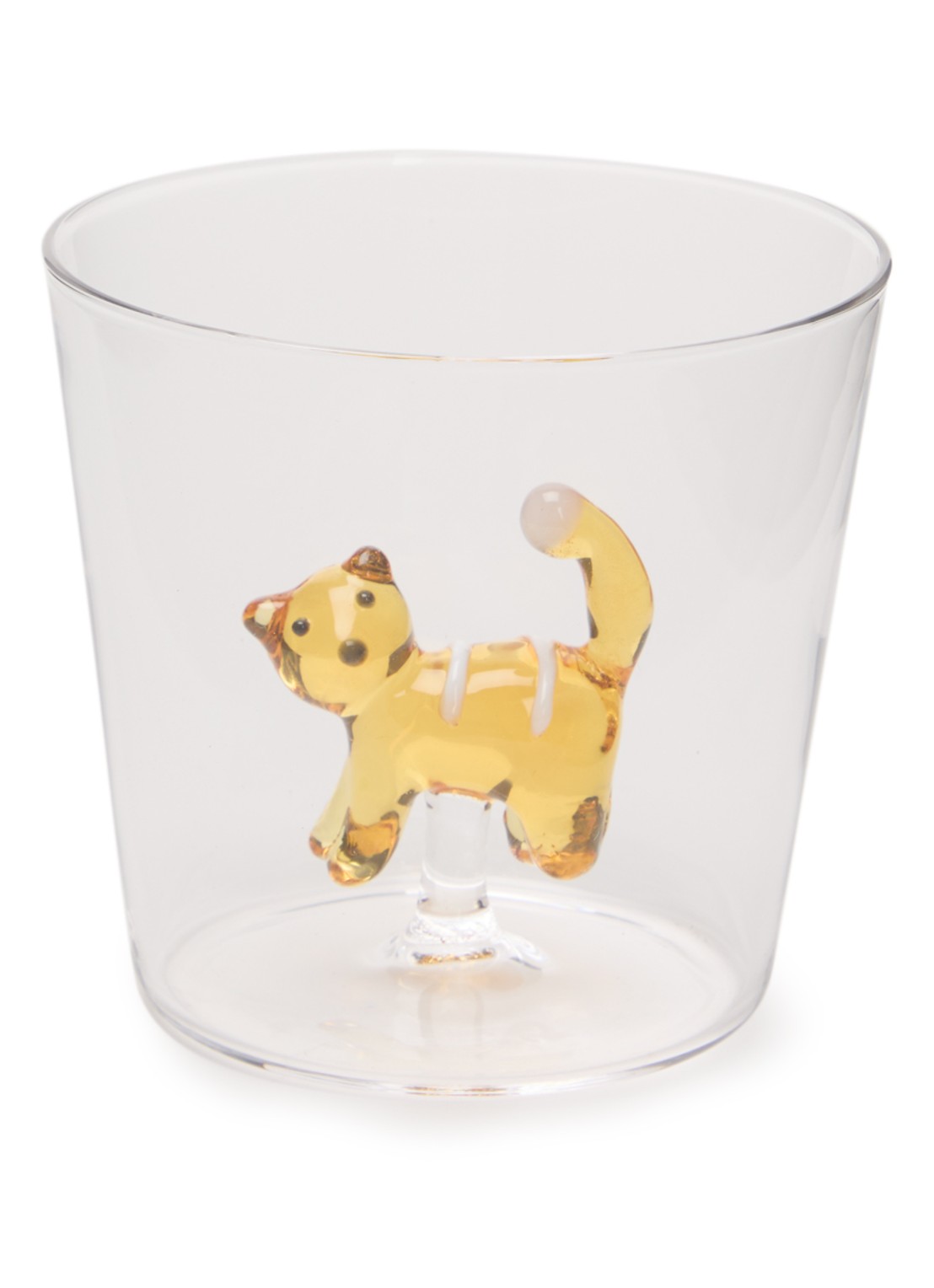 Ichendorf Milano Amber Cat White Stripes waterglas 35 cl - voorkant okergeel