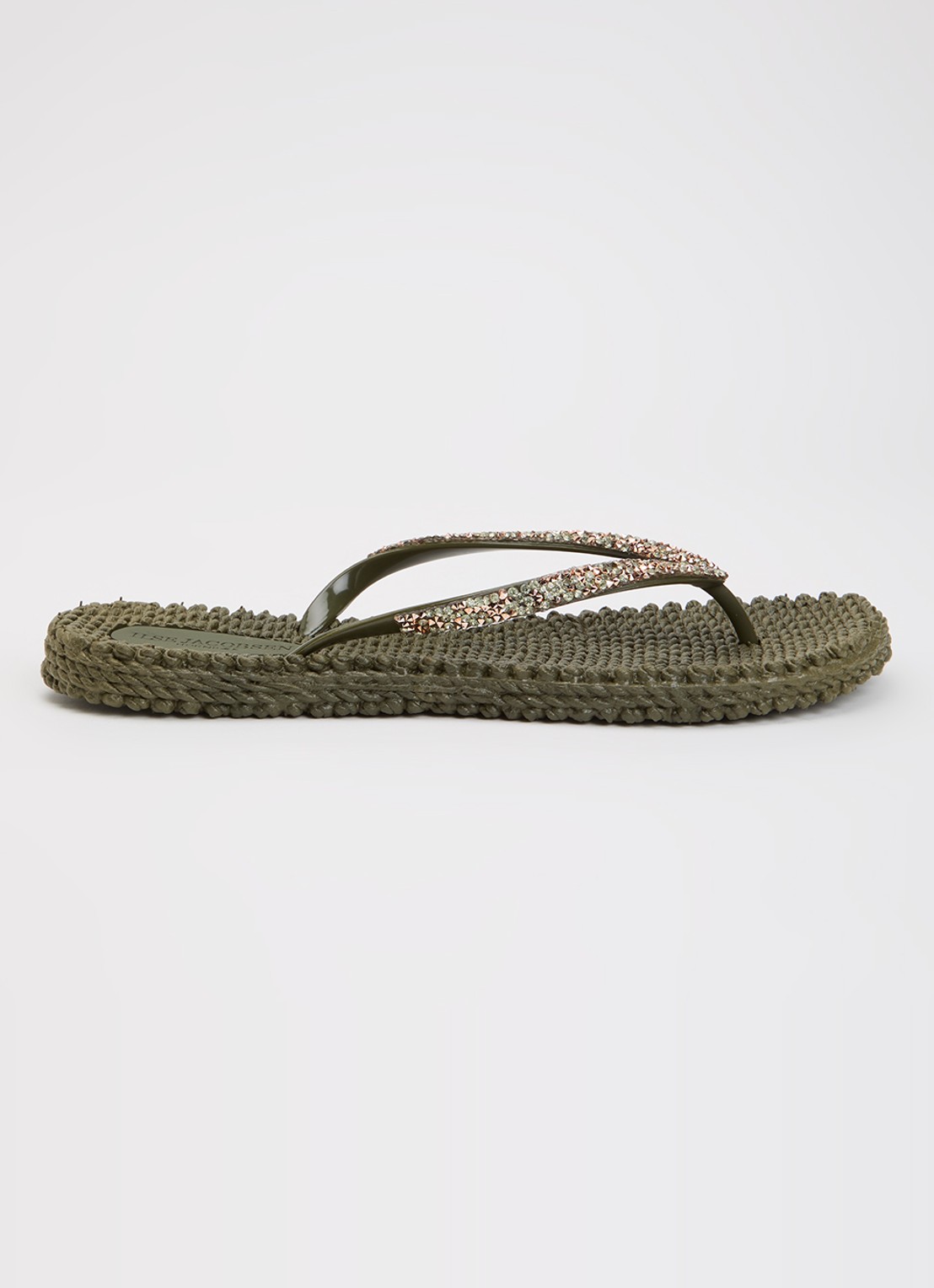 Ilse Jacobsen Cheerful slipper met strass - voorkant legergroen