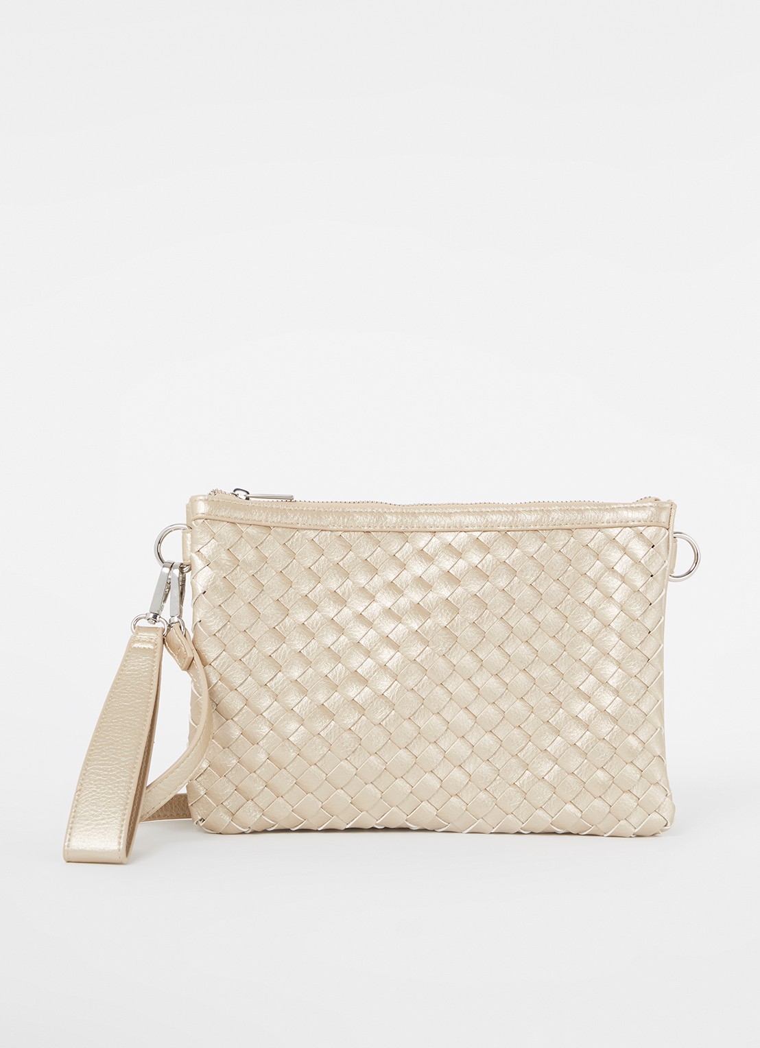 Ilse Jacobsen Gevlochten clutch met afneembare schouderriem - voorkant goud