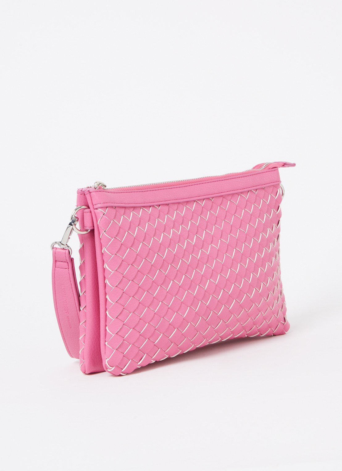 Ilse Jacobsen Gevlochten clutch met afneembare schouderriem - achterkant fuchsia