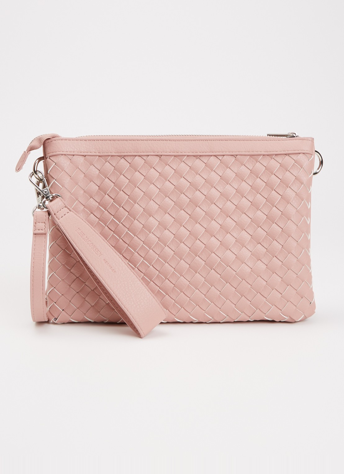 Ilse Jacobsen Gevlochten clutch met afneembare schouderriem - voorkant 4 zalmroze