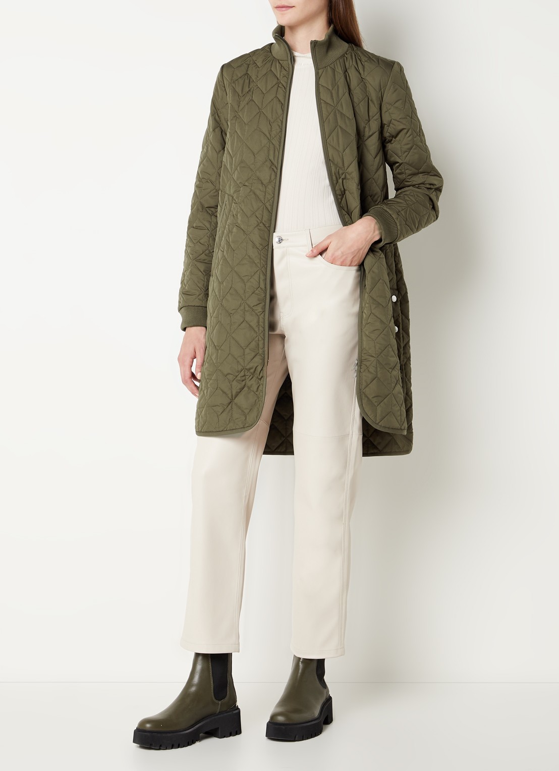 Ilse Jacobsen Gewatteerd bomberjack met quilt patroon  - voorkant 3 groen