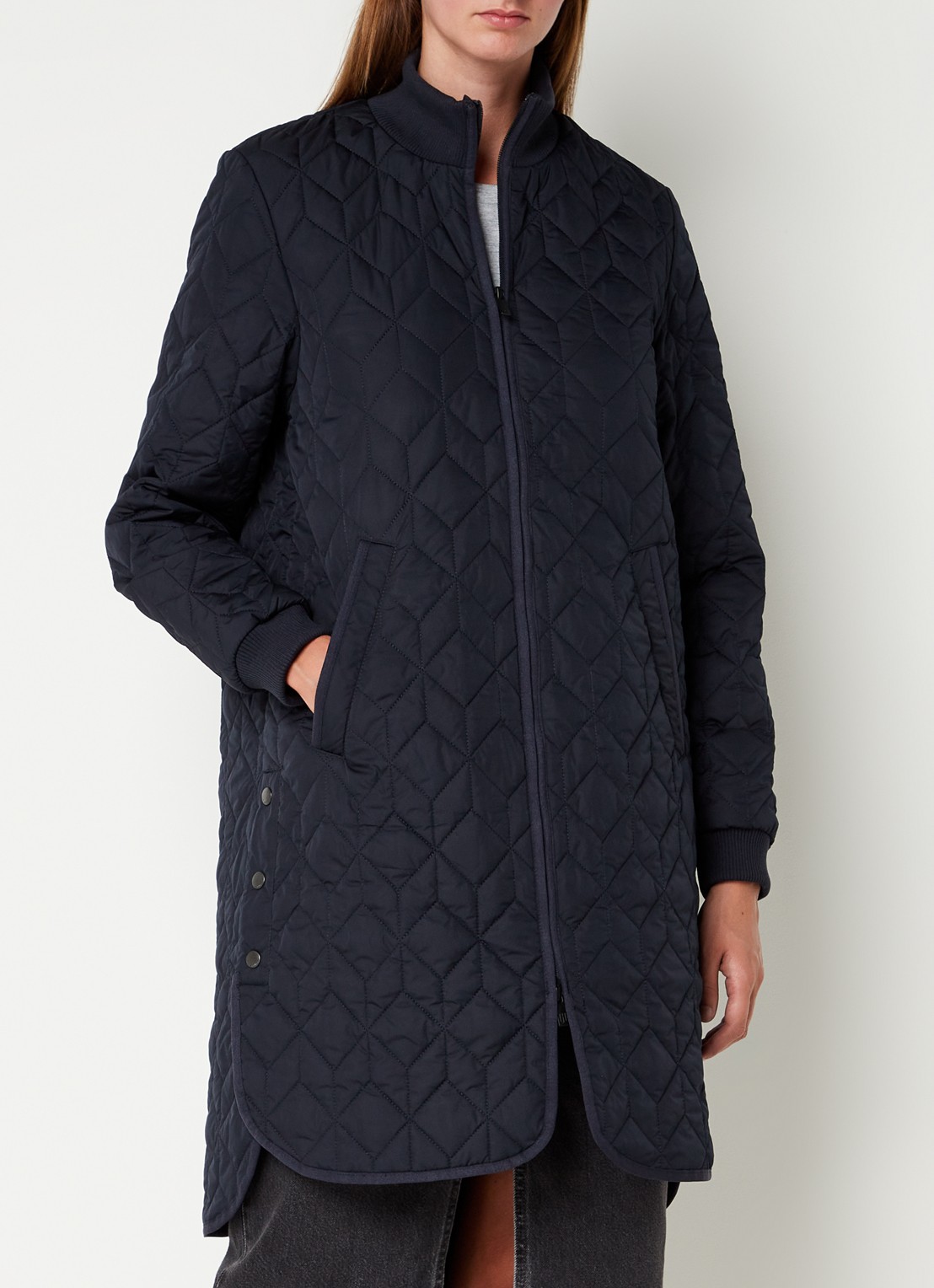 Ilse Jacobsen Gewatteerd jack met quilt patroon en steekzakken - detail 2 donkerblauw