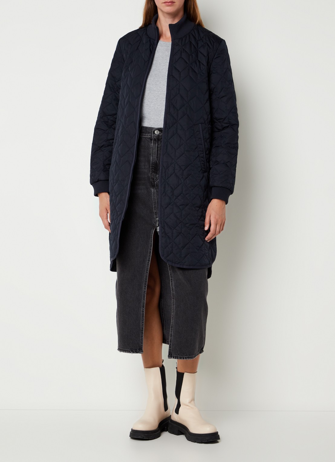 Ilse Jacobsen Gewatteerd jack met quilt patroon en steekzakken - voorkant 4 donkerblauw