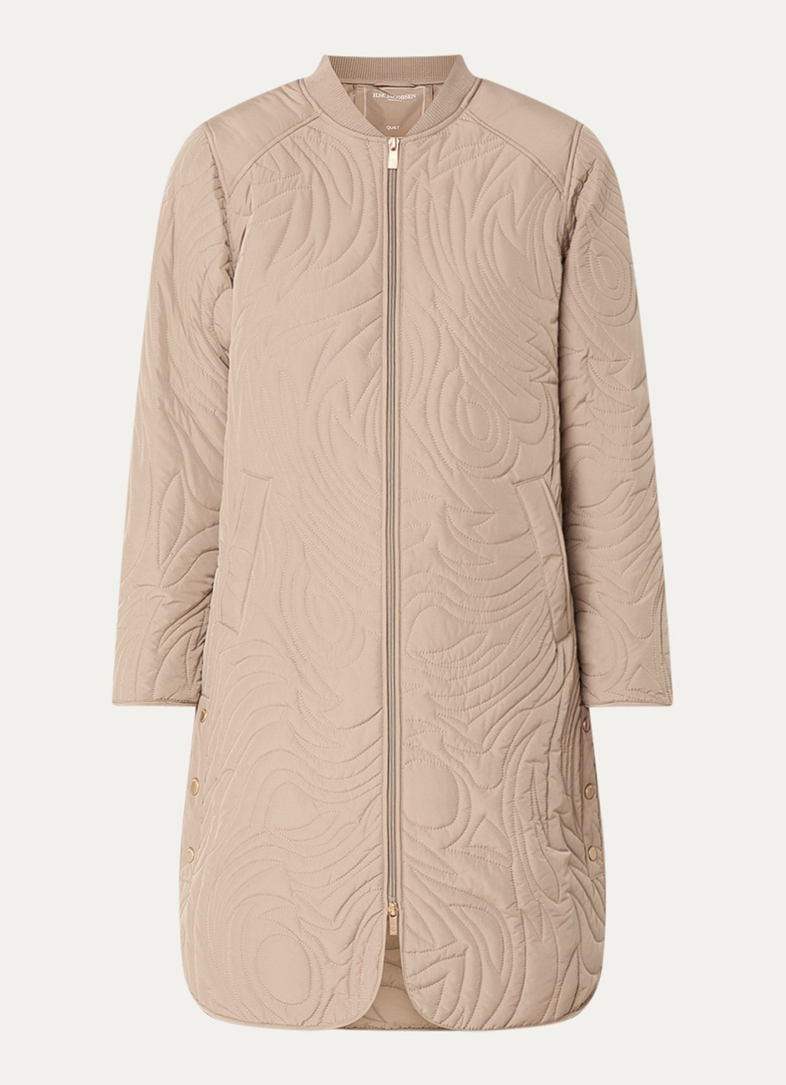 Ilse Jacobsen Gewatteerde jas met quilt patroon en steekzakken - voorkant 3 donkerbeige