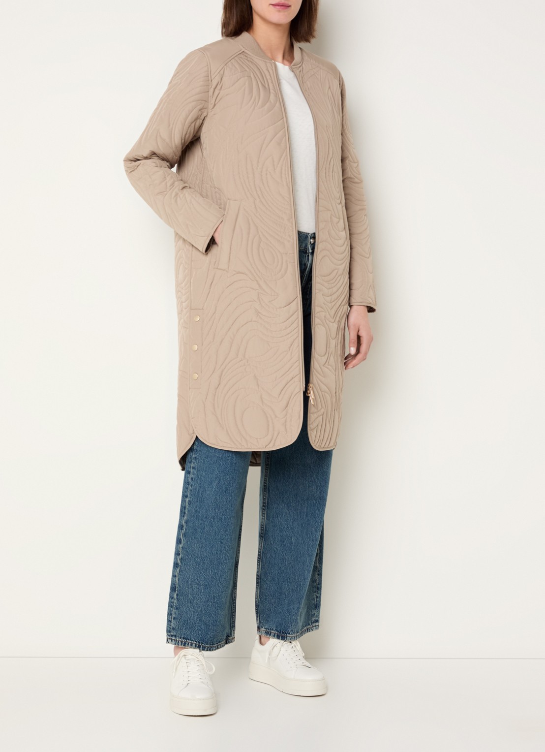 Ilse Jacobsen Gewatteerde jas met quilt patroon en steekzakken - voorkant 4 donkerbeige