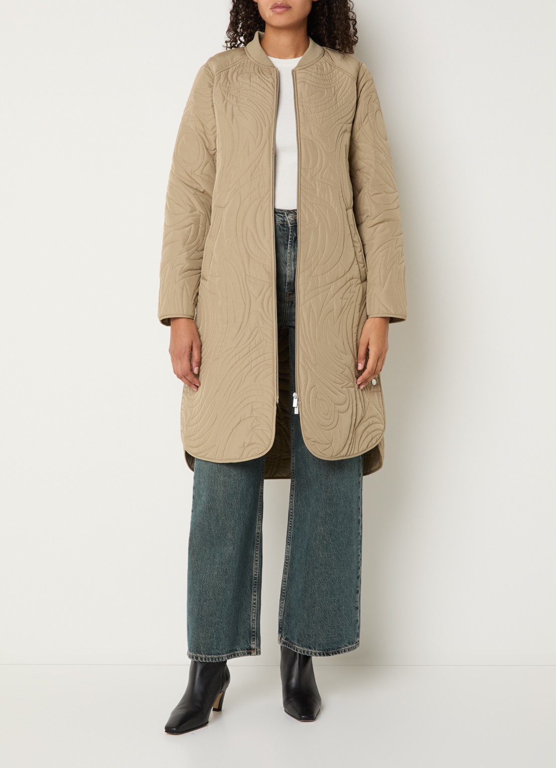 Ilse Jacobsen Gewatteerde jas met quilt patroon en steekzakken - voorkant 3 khaki