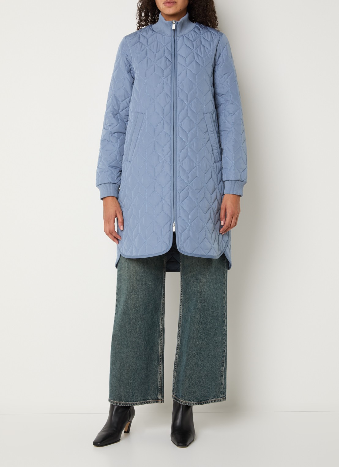 Ilse Jacobsen Gewatteerde jas met quilt patroon en uitneembare binnenjas - detail staalblauw