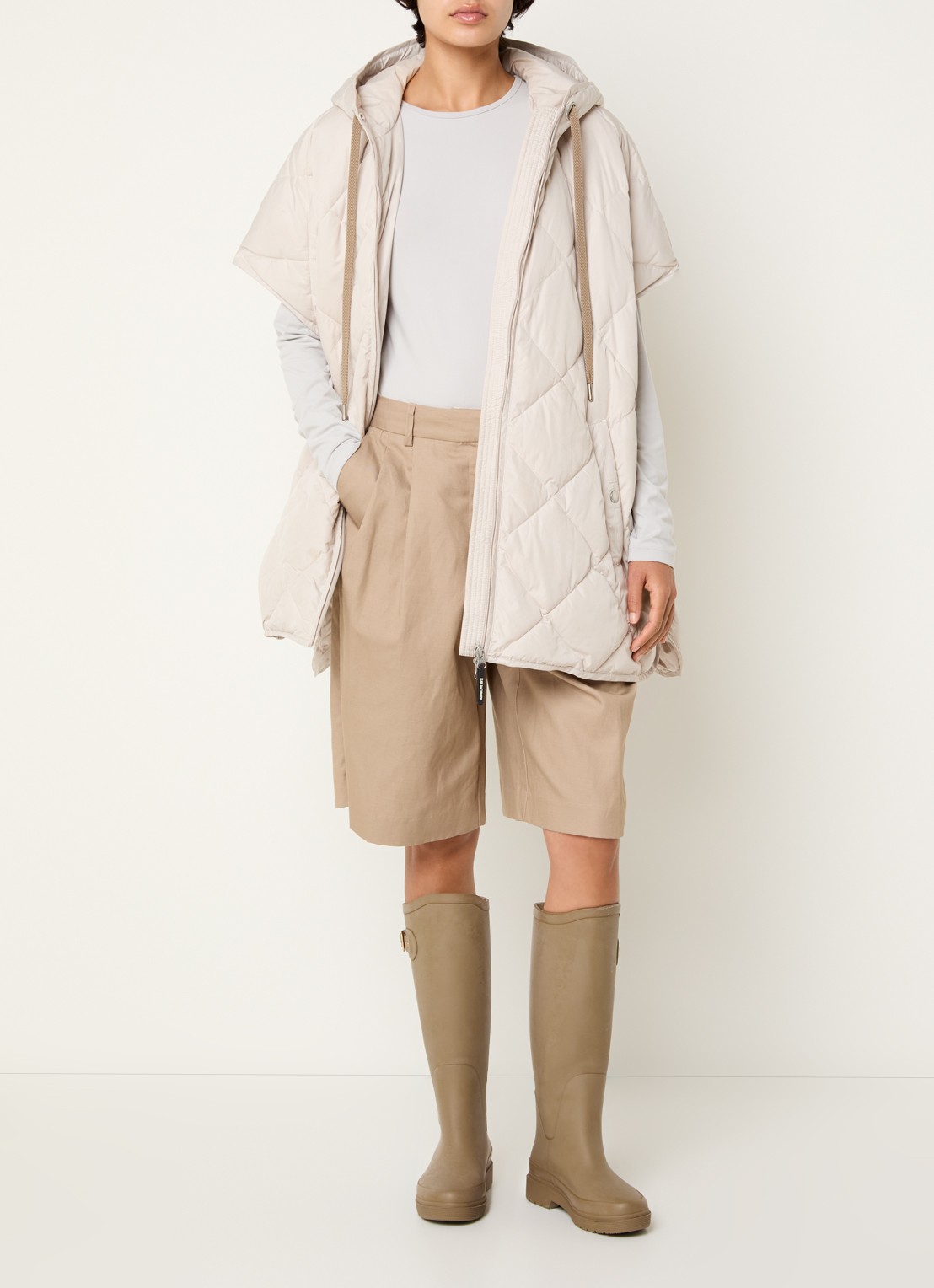 Ilse Jacobsen Longline jack met quiltpatroon - voorkant 3 gebroken wit
