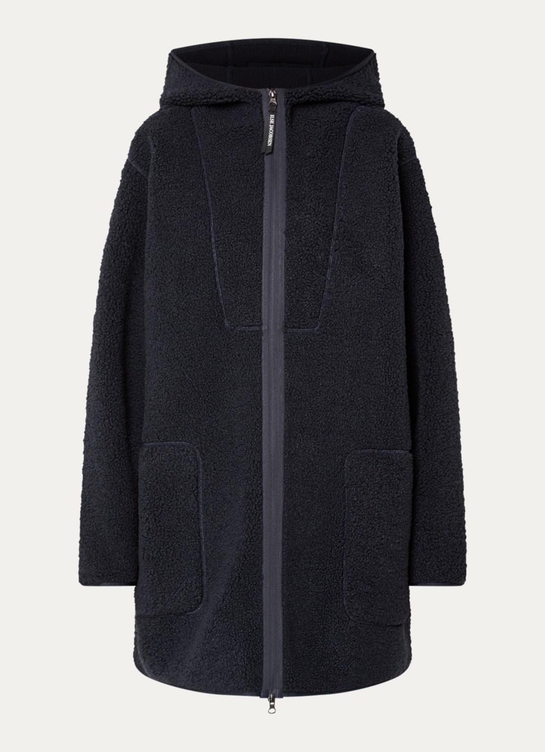 Ilse Jacobsen Longline jack van teddy met capuchon - voorkant zwart