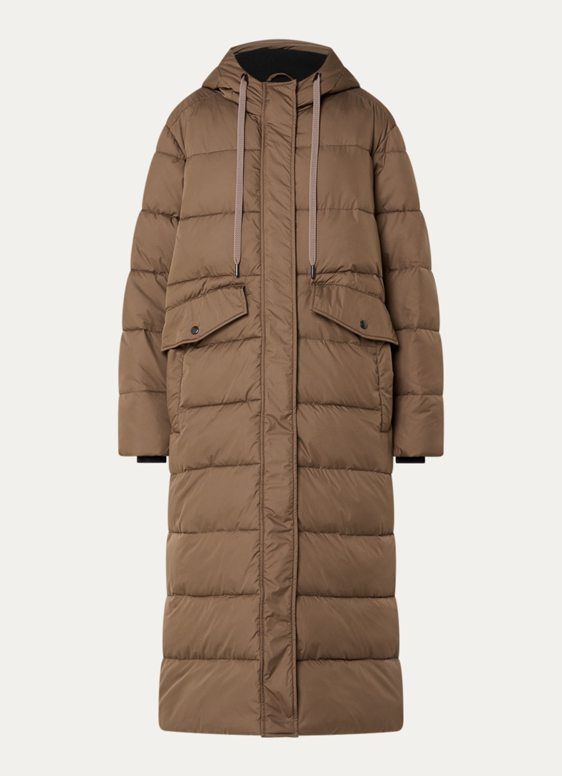Ilse Jacobsen Longline puffer jack met capuchon - voorkant bruin