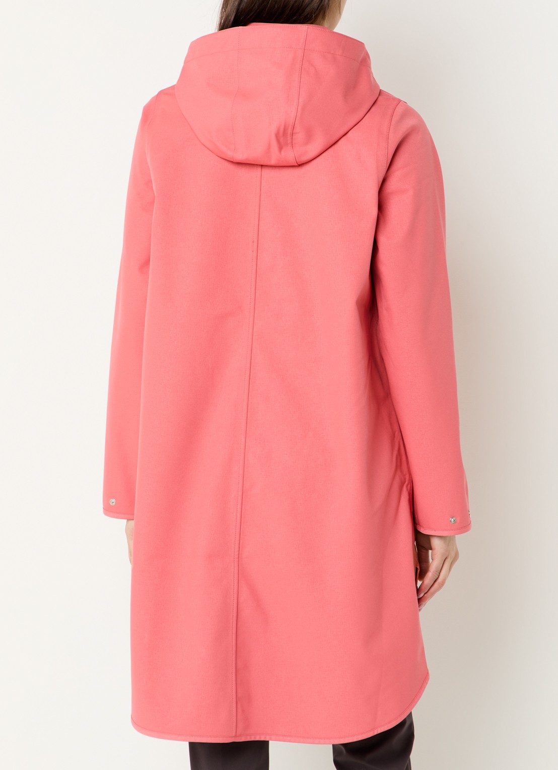 Ilse Jacobsen Rain128 softshell regenjas met afneembare capuchon - achterkant koraalroze