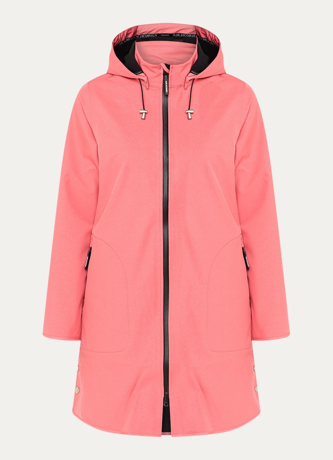 Ilse Jacobsen Rain128 softshell regenjas met afneembare capuchon - voorkant 2 koraalroze