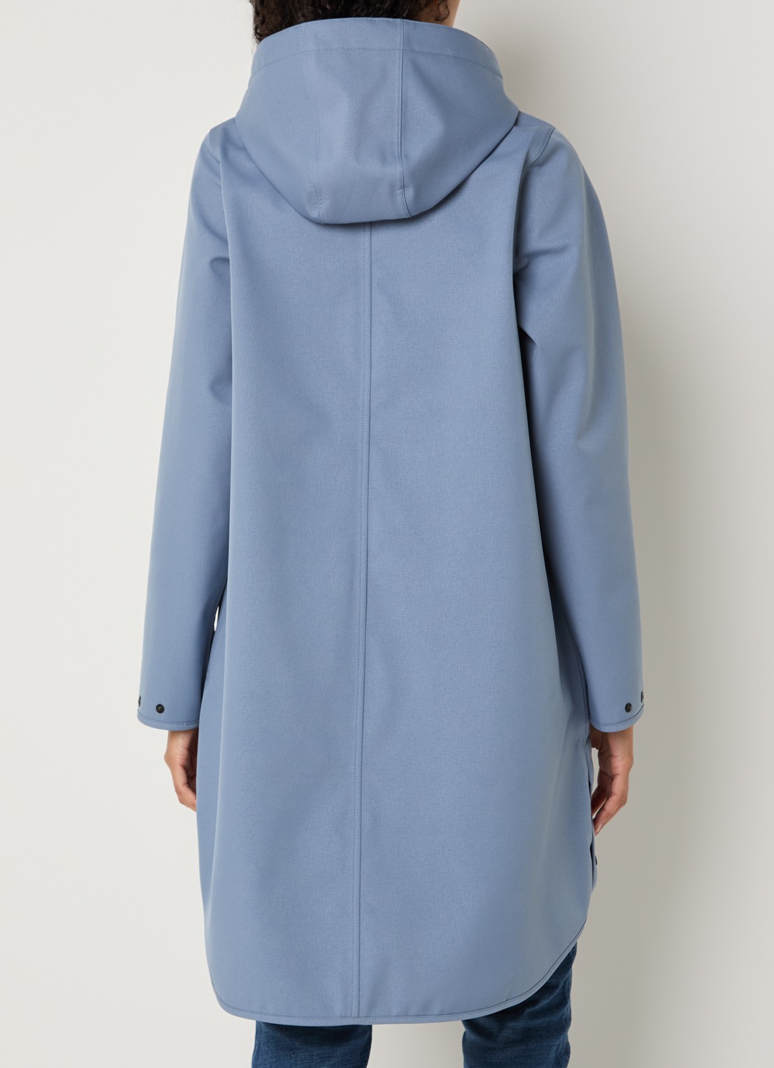 Ilse Jacobsen Rain128 softshell regenjas met afneembare capuchon - achterkant 3 staalblauw