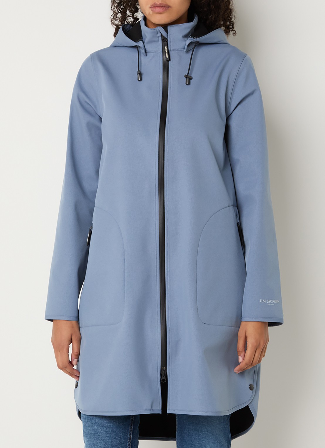 Ilse Jacobsen Rain128 softshell regenjas met afneembare capuchon - detail 4 staalblauw