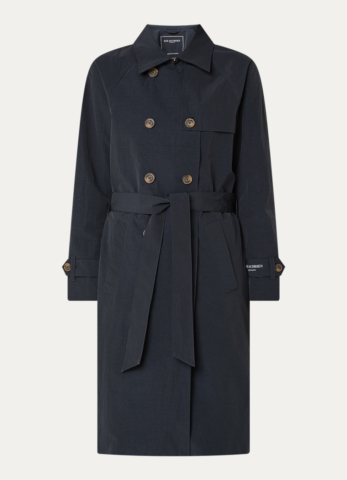 Ilse Jacobsen Rainvision double-breasted trenchcoat met steekzakken en strikceintuur - voorkant 3 donkerblauw