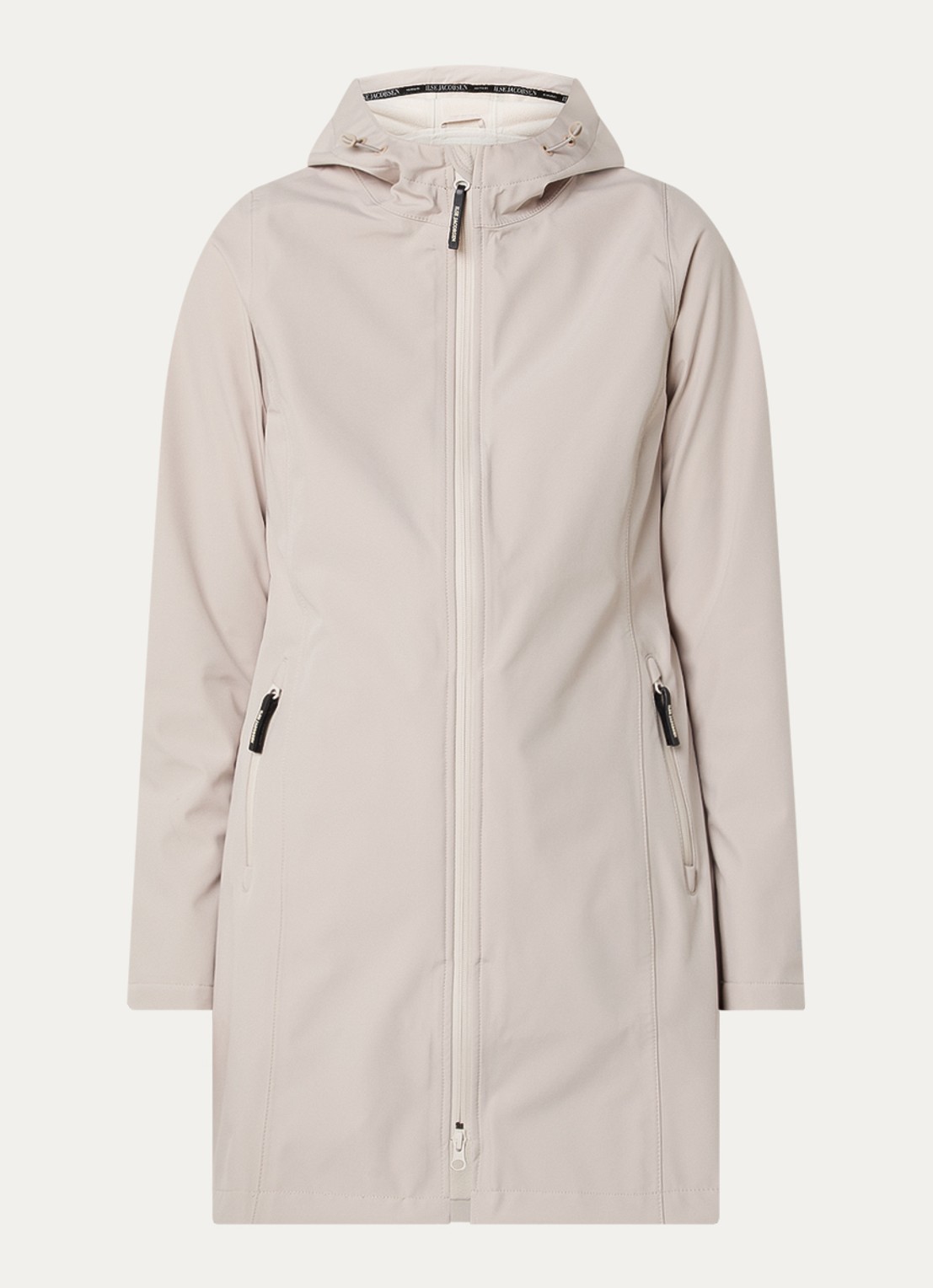 Ilse Jacobsen Regenjas met capuchon en ritszakken - voorkant beige