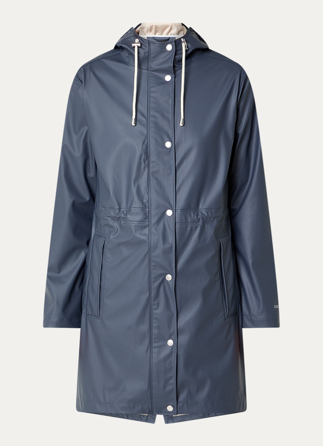 Ilse Jacobsen Regenjas met capuchon en steekzakken - voorkant donkerblauw