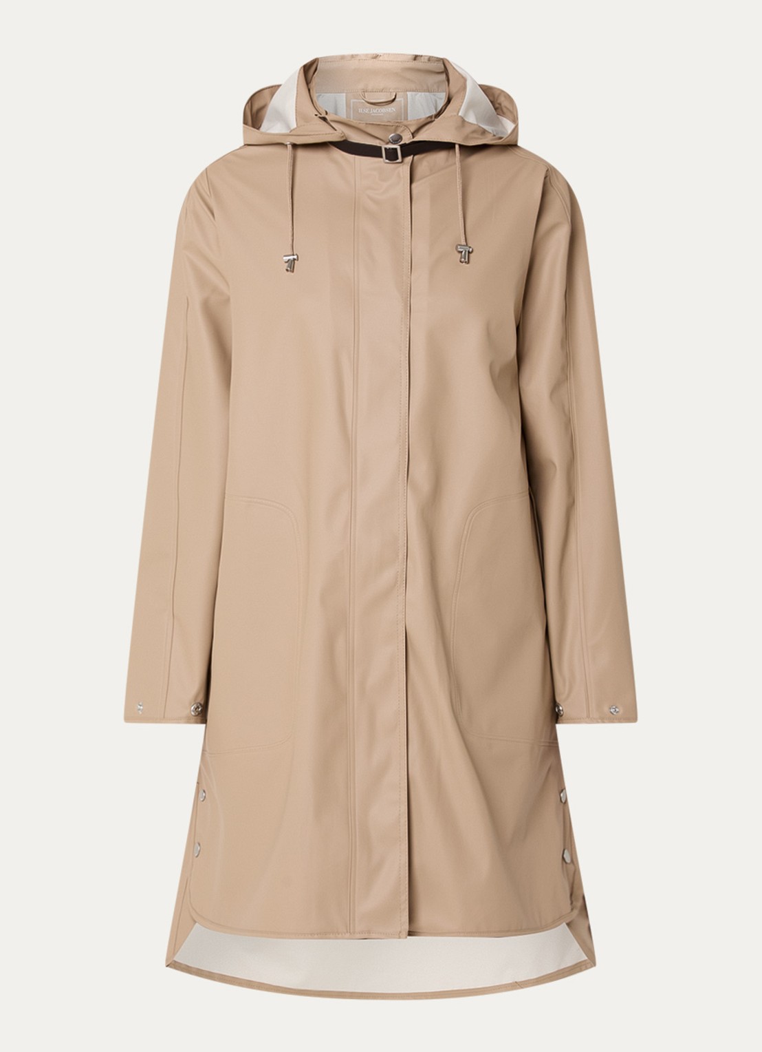 Ilse Jacobsen Regenjas met capuchon en steekzakken - voorkant 2 beige