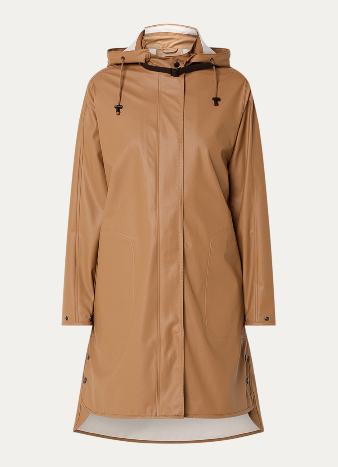 Ilse Jacobsen Regenjas met capuchon en steekzakken - voorkant cognac