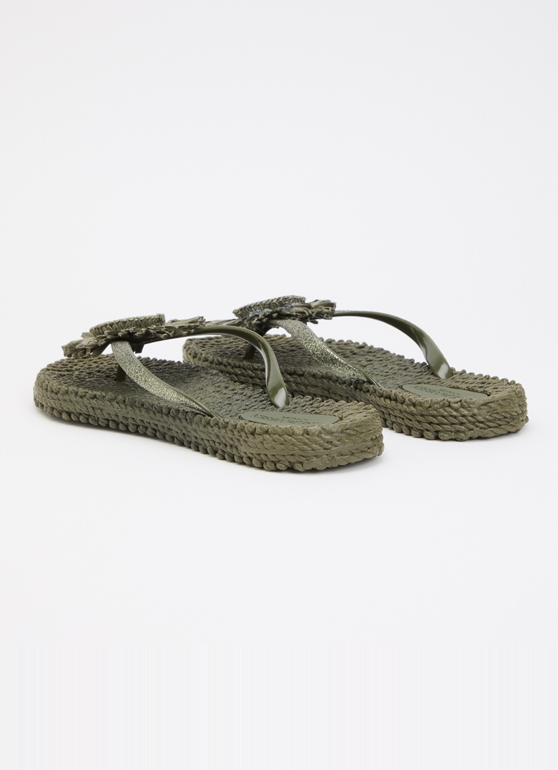 Ilse Jacobsen Slipper met glitter en applicatie - achterkant legergroen