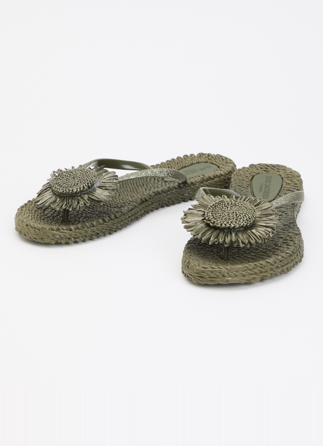 Ilse Jacobsen Slipper met glitter en applicatie - detail 2 legergroen