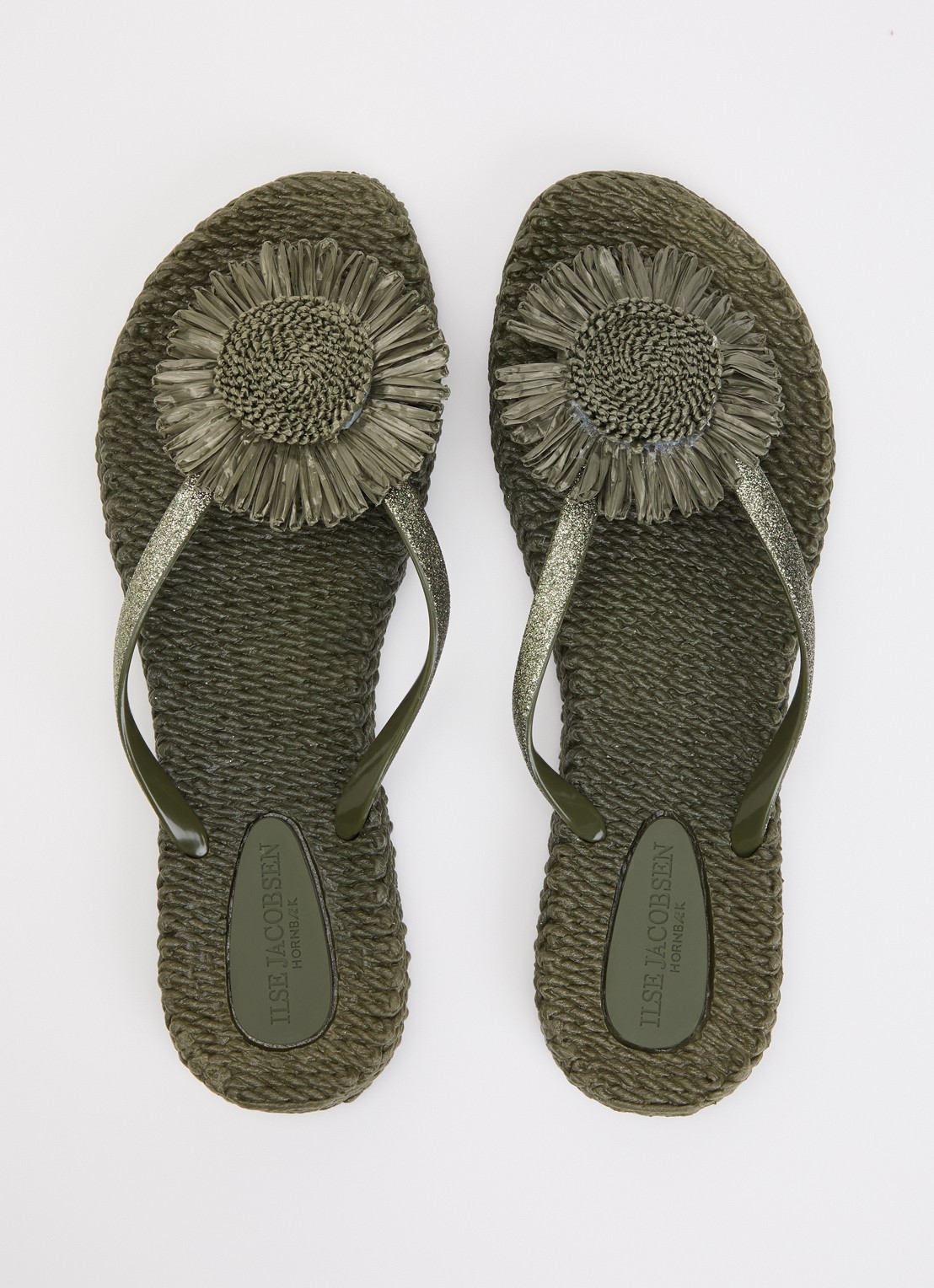 Ilse Jacobsen Slipper met glitter en applicatie - detail 3 legergroen