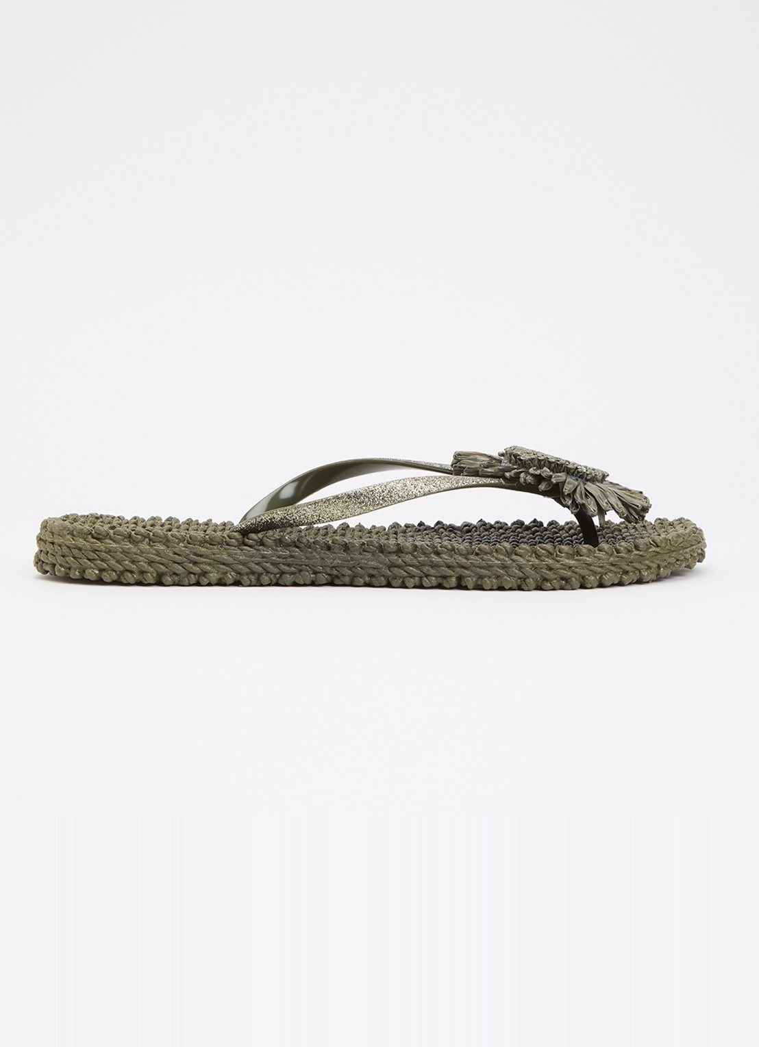 Ilse Jacobsen Slipper met glitter en applicatie - voorkant 5 legergroen