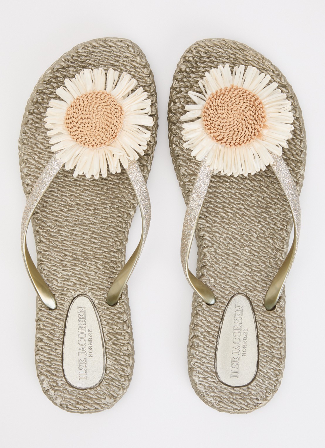 Ilse Jacobsen Slippers met glitter en applicatie - detail 4 donkerbeige