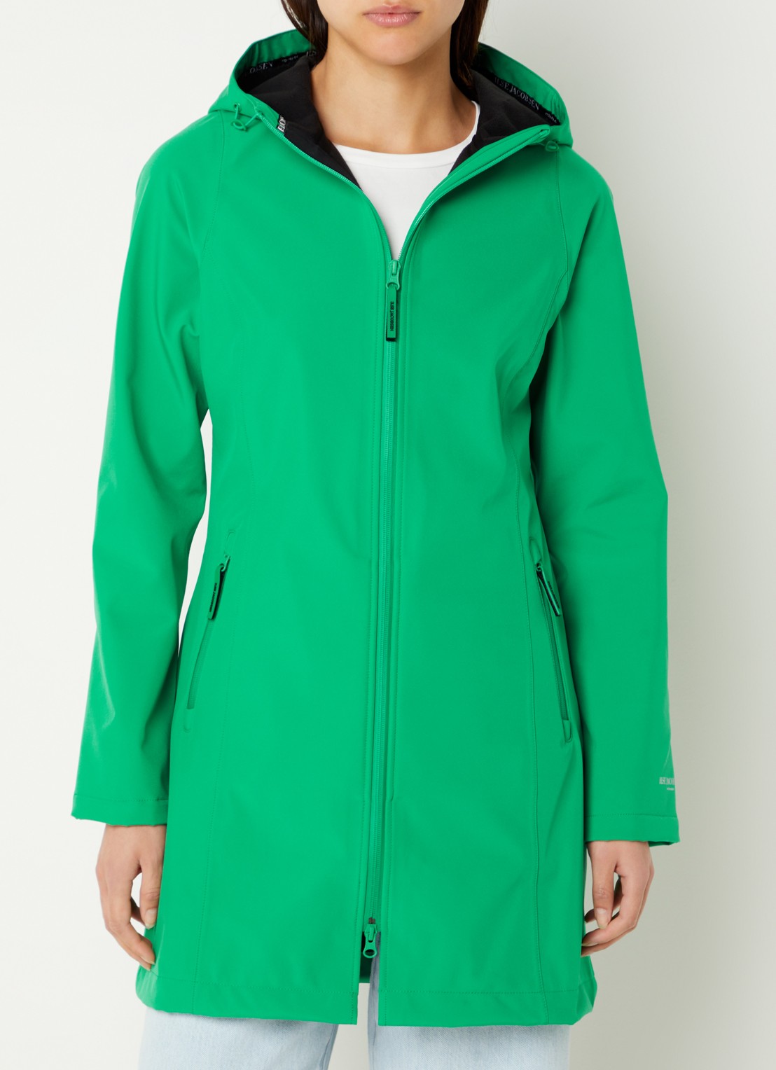 Ilse Jacobsen Softshell jack met capuchon en ritszakken - detail felgroen