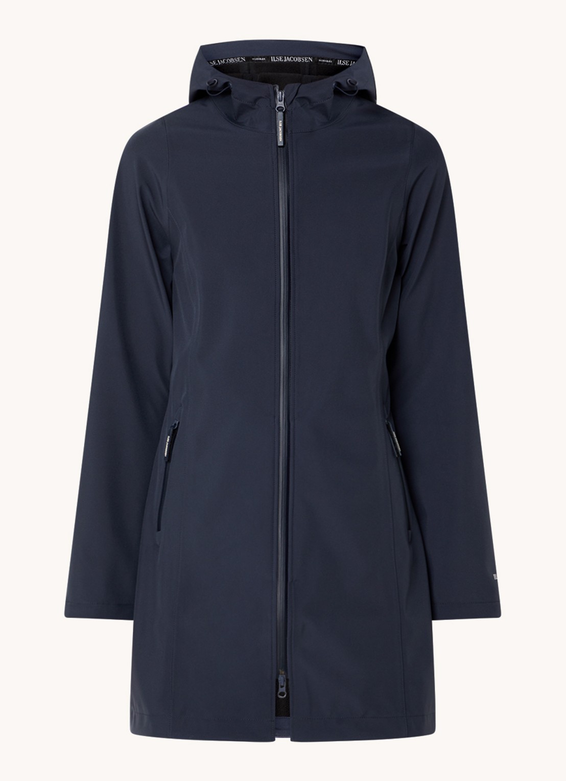 Ilse Jacobsen Softshell jack met capuchon en ritszakken - voorkant donkerblauw