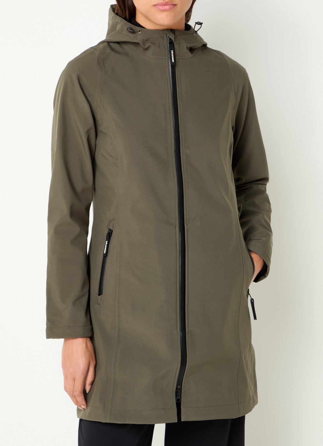 Ilse Jacobsen Softshell jack met capuchon en ritszakken - detail legergroen