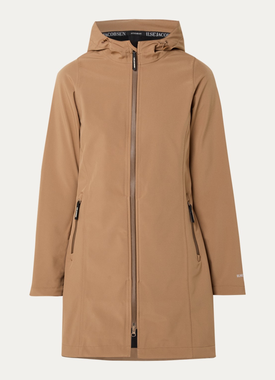 Ilse Jacobsen Softshell jack met capuchon en ritszakken - voorkant 2 camel