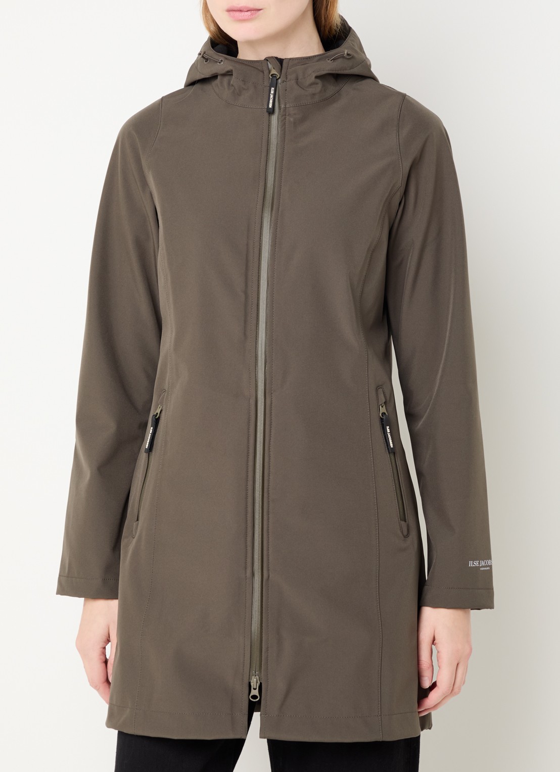Ilse Jacobsen Softshell jack met capuchon en ritszakken - detail 4 bronsgroen