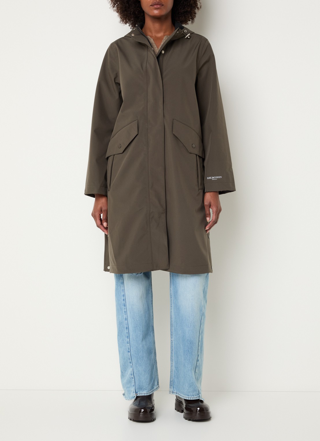 Ilse Jacobsen Softshell regenjas met capuchon - detail bronsgroen