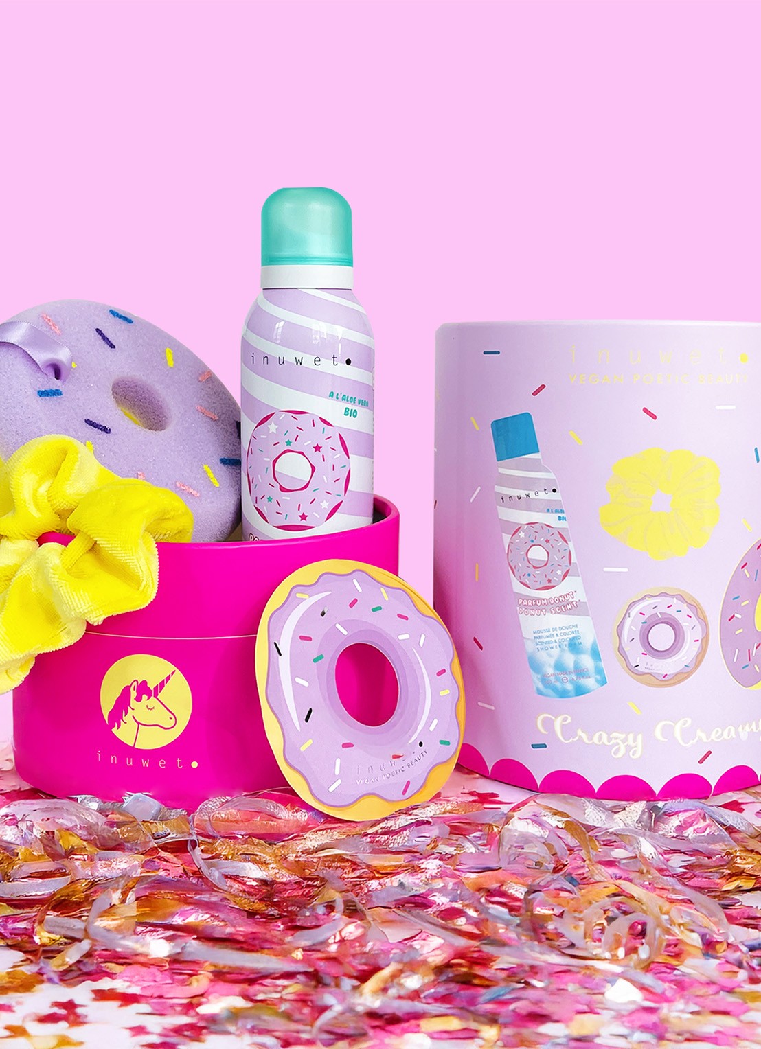 Inuwet Crazy Creamy Donut bad cadeauset  - voorkant 2 paars