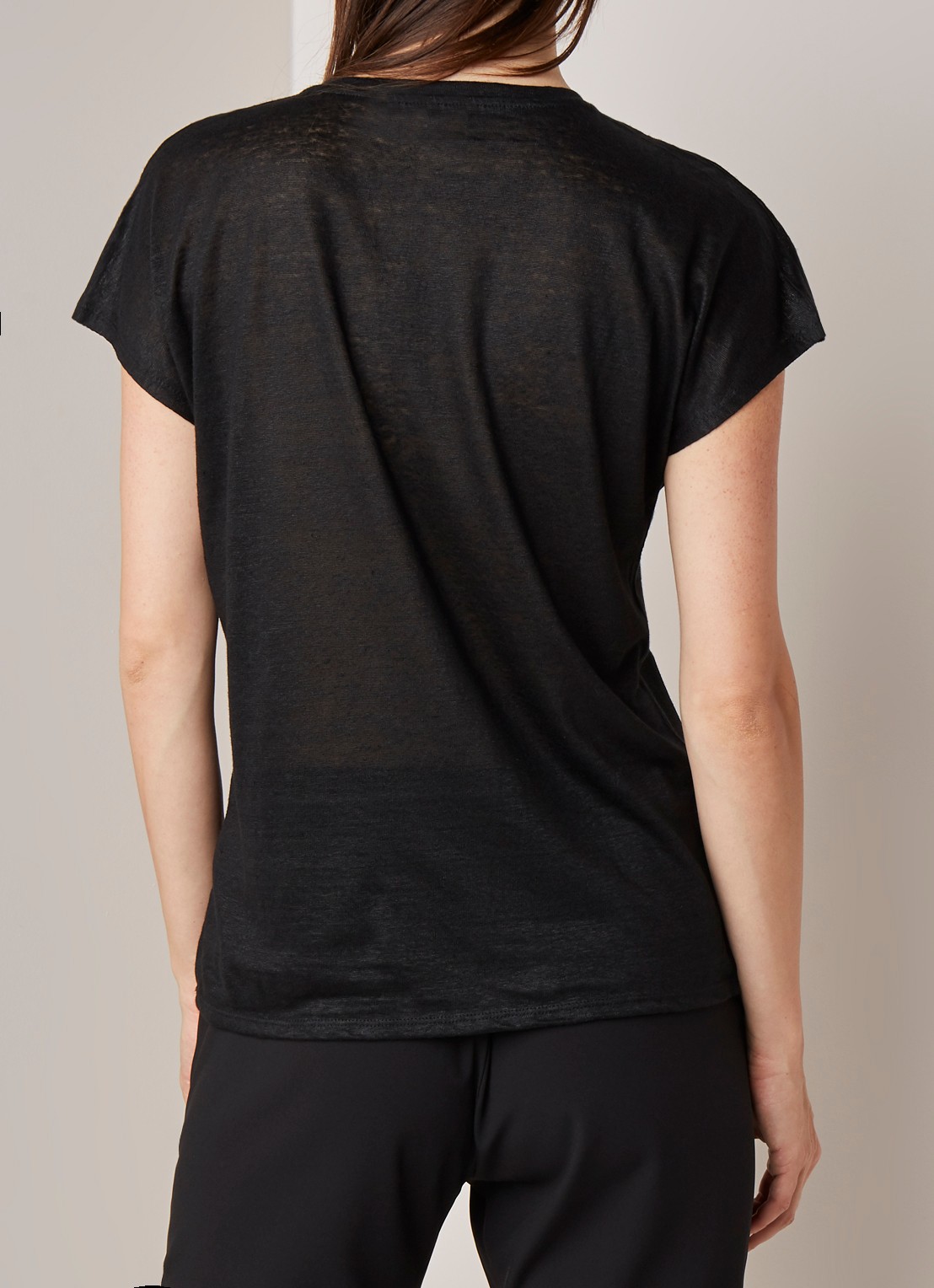 InWear Faylinn semi-transparant T-shirt van linnen - achterkant 4 zwart