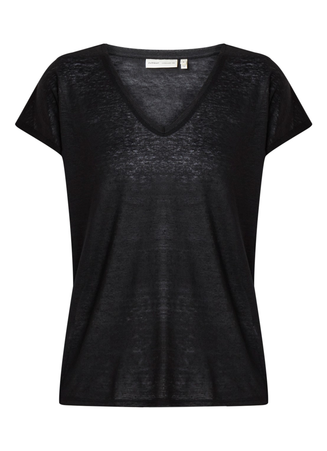 InWear Faylinn semi-transparant T-shirt van linnen - voorkant zwart