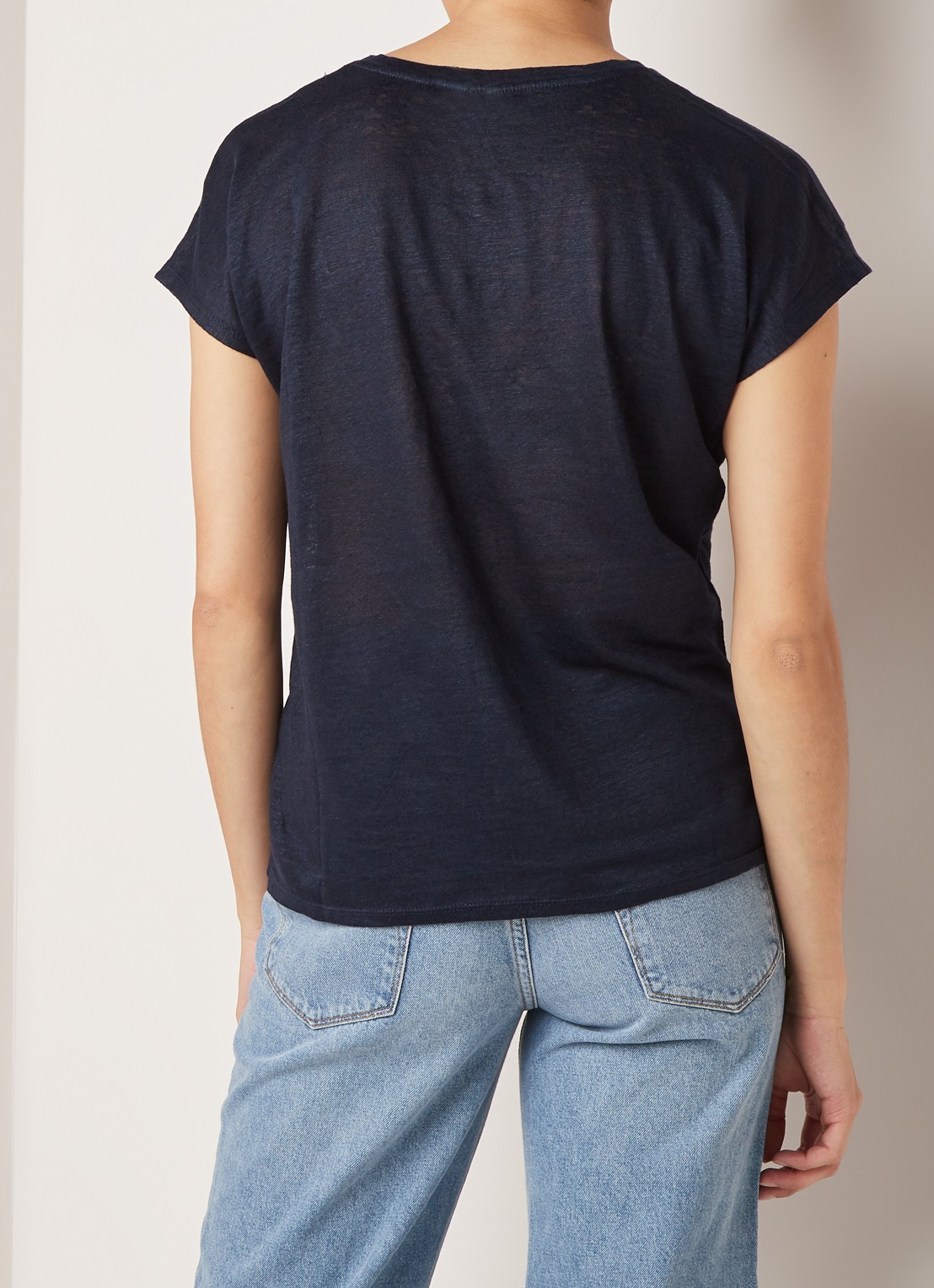 InWear Faylinn semi-transparant T-shirt van linnen - achterkant 3 donkerblauw