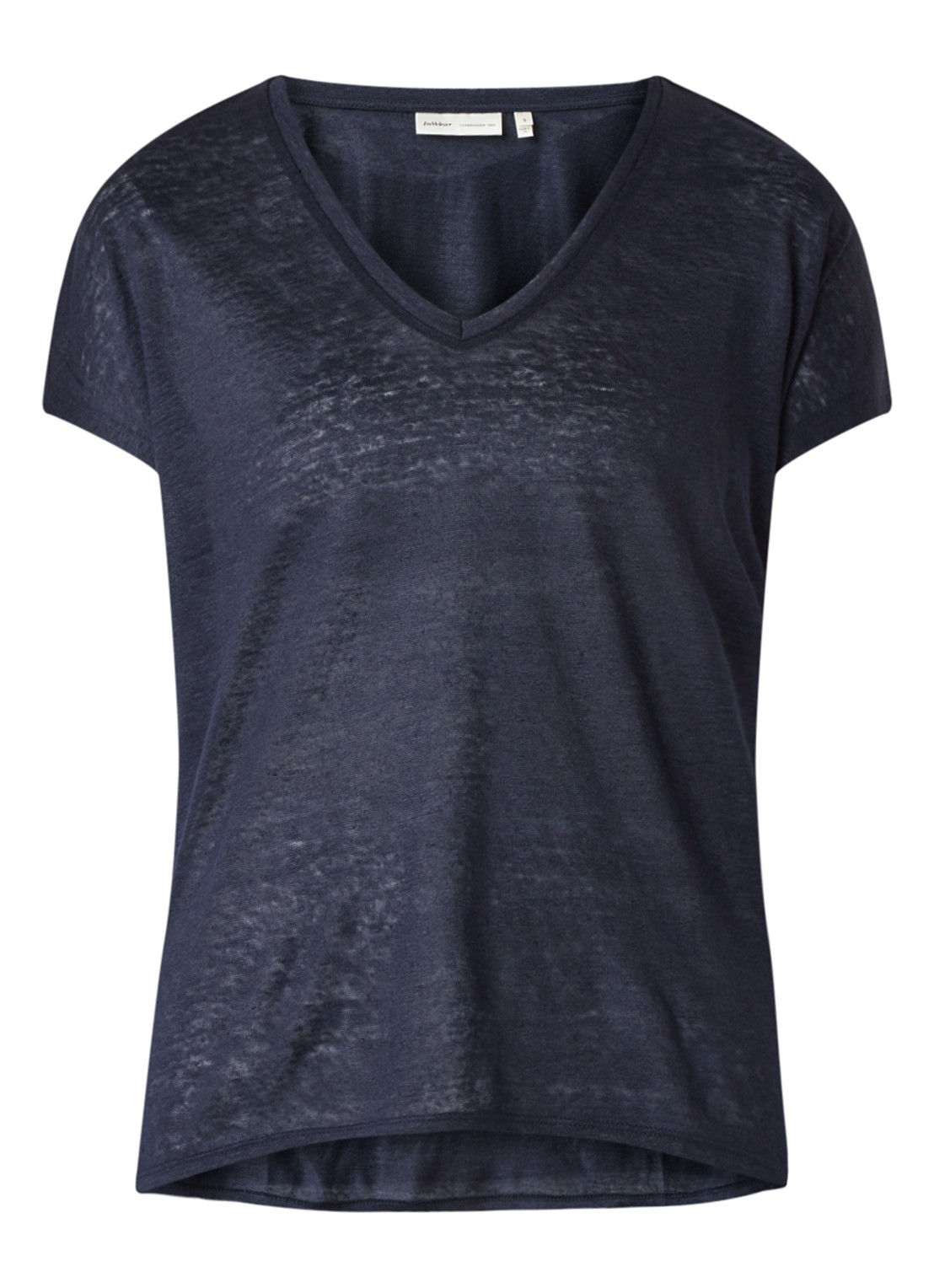 InWear Faylinn semi-transparant T-shirt van linnen - voorkant donkerblauw
