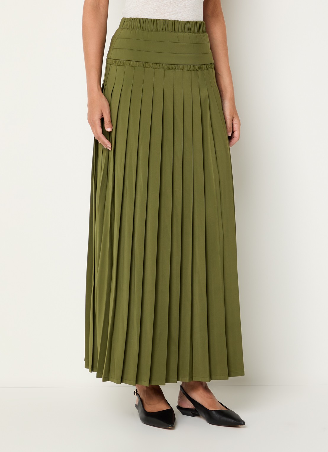 IRO Althea maxi rok met plissé - detail 2 mosgroen