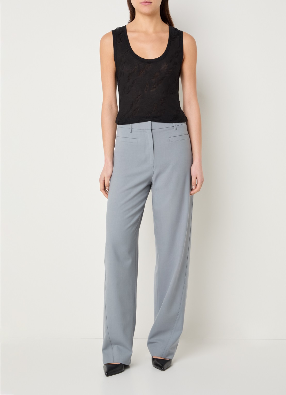 IRO Aluri high waist loose fit pantalon met paspelzakken - voorkant 4 grijs
