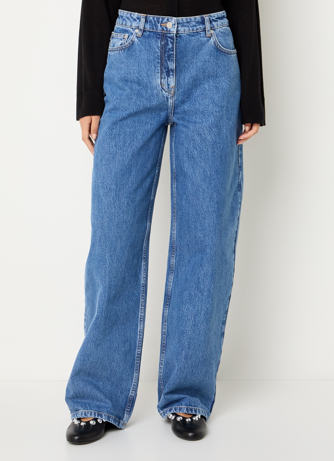 IRO Archi high waist straight fit jeans met medium wassing - detail 4 indigo