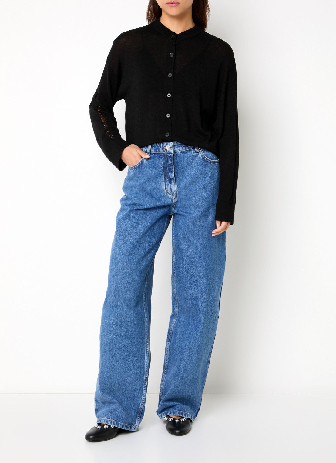 IRO Archi high waist straight fit jeans met medium wassing - voorkant 2 indigo